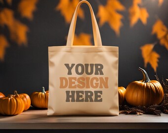 Autumn Tote Bag Mockup: Halloween Canvas Bag Template (Digital Download)