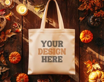 Autumn Tote Bag Mockup: Halloween Canvas Bag Template (PNG File)