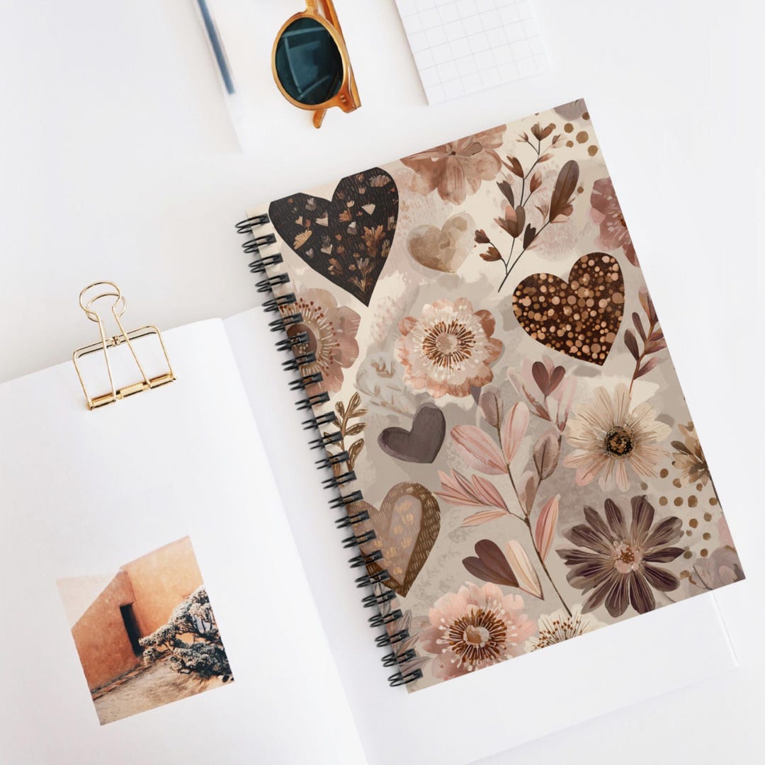 Boho Floral Hearts Spiral Notebook, Cute Journal for Notes, Gift for ...
