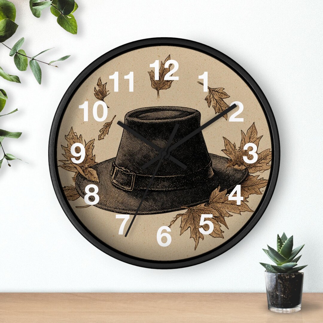 Falling Leaves Hat Wall Clock | Autumn Thanksgiving Decor, Living Room ...