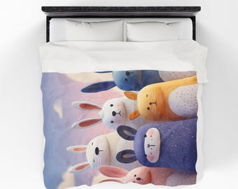Pastel Bunny Parade Plush Blanket, Easter Decor, Cute Rabbit Throw, Nursery Blanket, Kids Gift, Springtime Cozy, Winter Essential
