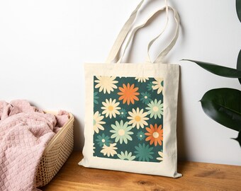 Modern Daisy Icons Tote Bag | Floral Spring Market Bag, Grocery Bag, Beach Bag, Christmas Gift Idea, Daily Essential Tote Bag