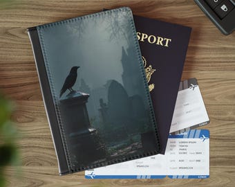 Funda para pasaporte con escena gótica de cementerio / Accesorio de viaje gótico, imprescindible para las vacaciones, accesorio para viajeros, funda de viaje única