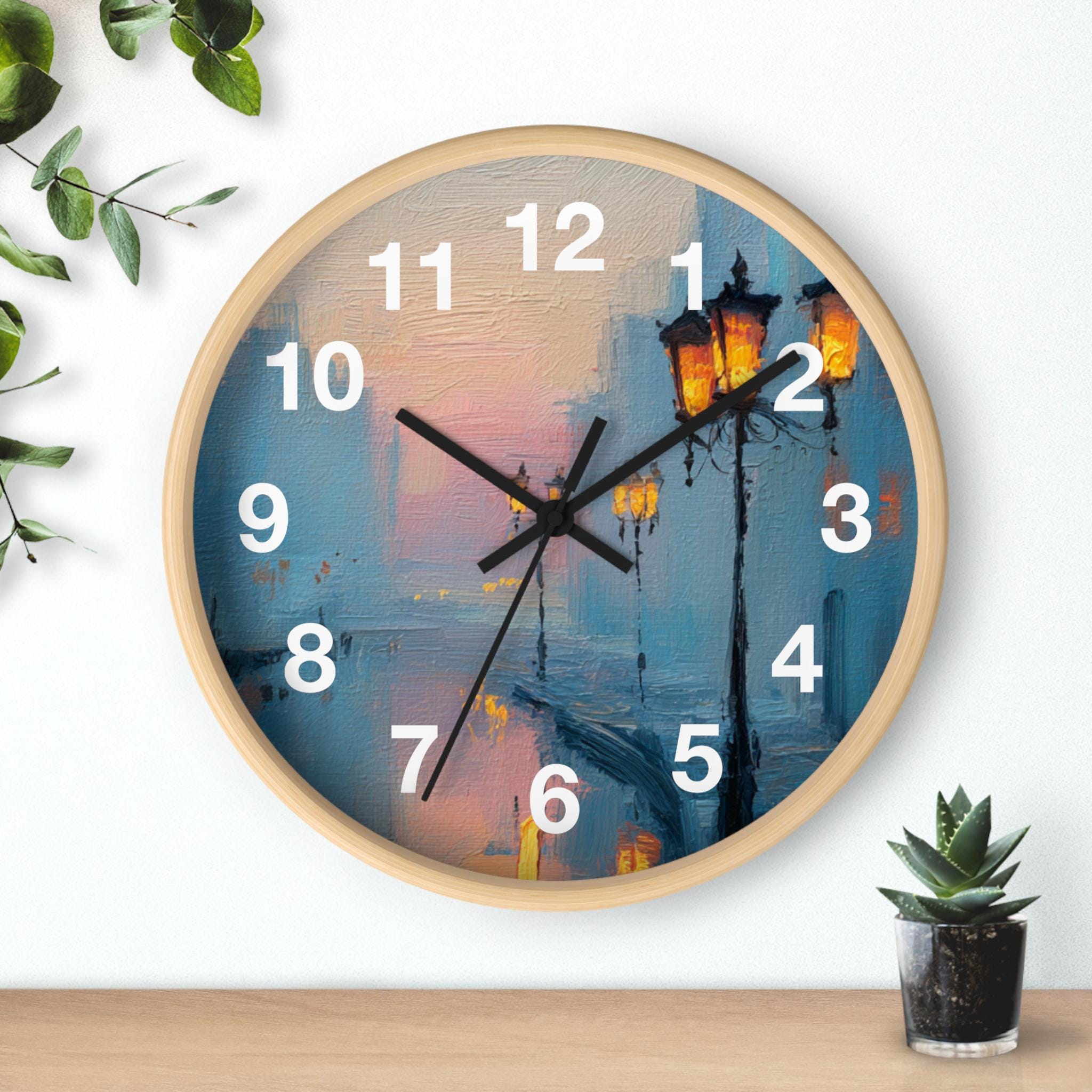 いすゞ アートクロック　117クーペ パネル壁掛け時計 ART CLOCK Twilight City Haze Wall Clock | Impressionist Cityscape Timepiece