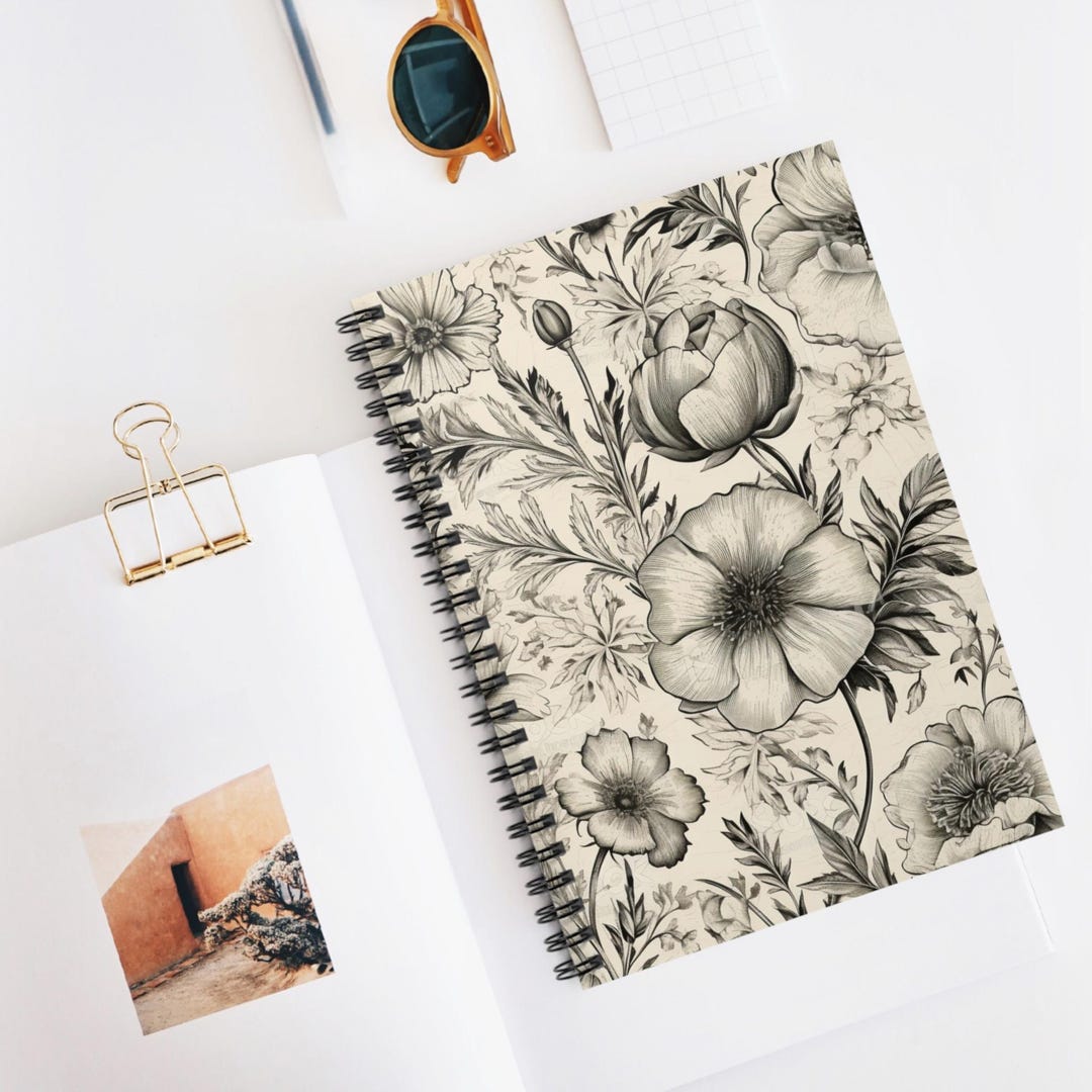 Engraved Bloom Texture Spiral Notebook | Ruled Line Journal, Artistic ...