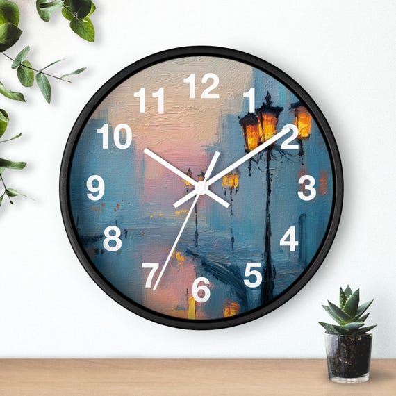 いすゞ アートクロック　117クーペ パネル壁掛け時計 ART CLOCK Twilight City Haze Wall Clock | Impressionist Cityscape Timepiece