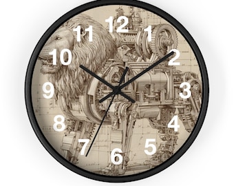 Mechanical Beast Sketch Wall Clock | Steampunk Engine Blueprint, Kitchen Wall Clock, Household Must Have, Christmas Gift Idea