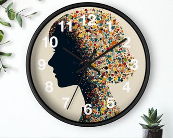 Reloj de pared con alma de flor flotante / Perfil de mujer abstracta, pieza de arte para sala de estar, artículo esencial para el hogar, idea de regalo de Navidad, obra de arte divertida