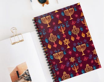 Stars & Dreidels Pattern Spiral Notebook - Ruled Line, Jewish-Inspired Design, Perfect For Hanukkah, Journaling, Gift For Scholars, Vibrant