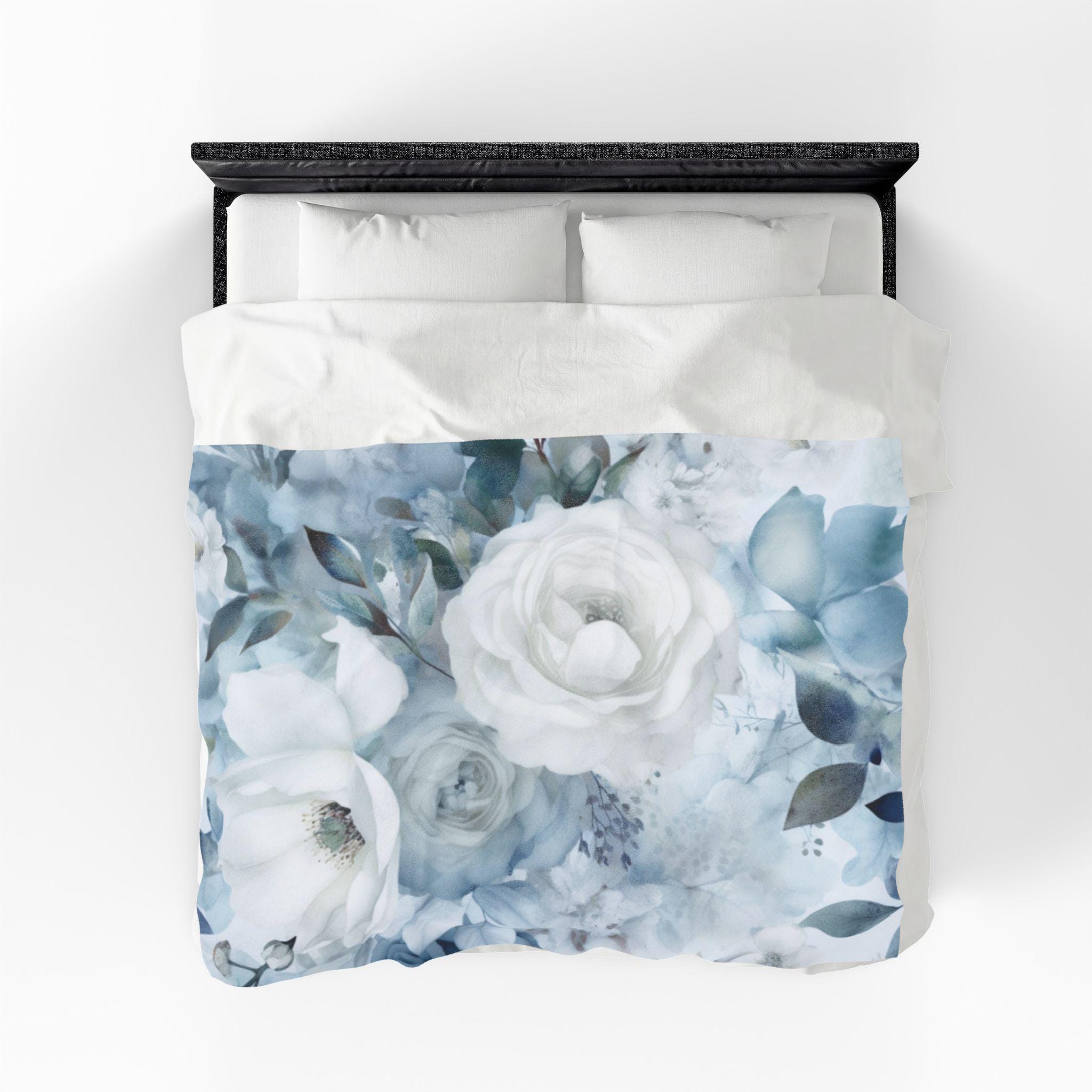 Icy White Roses Plush Blanket, Cozy Blanket, Home Decor Throw…