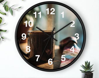 Reloj de pared con diseño de café y corbata / Decoración rústica para la cocina, pieza de arte para la sala de estar, reloj de pared para la cocina, artículo imprescindible para el hogar, idea de regalo de Navidad
