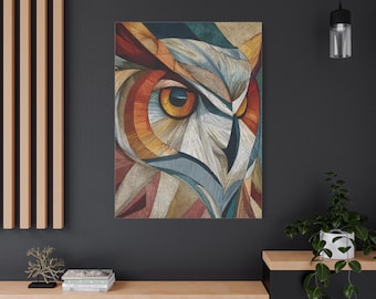 Owl in Angles Canvas Print, Colorful Abstract Owl Wall Decor, Animal Lover Gift, Modern Home Decor, Wildlife Art, Nature Inspired Wall Art