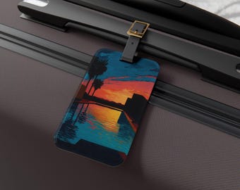 Night Swim Glow Gepäckanhänger | Tropischer Sonnenuntergang Reiseanhänger, einzigartiger Taschenanhänger, ideales Geschenk für Reisende, lustige Urlaubsutensilien, Kinder Geschenk