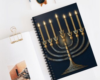 Glowing Candles Menorah Spiral Notebook - Festive Limited Edition for Journaling, Gift Idea, Holiday Planning, School Supplies