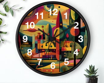 Reloj de pared con simbolismo surrealista / Arte moderno colorido, pieza de arte para sala de estar, artículo esencial para el hogar, idea de regalo de Navidad, obra de arte divertida