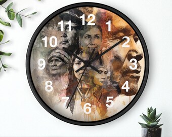Community Faces Montage Wall Clock | Native Portraits Artwork, Living Room Art Piece, Kitchen Wall Clock, Household Must Have, Gift Idea