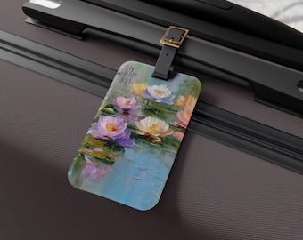 Etiqueta de equipaje "Water Lily Dreams" / Etiqueta de viaje floral, regalo ideal para viajeros, artículos esenciales para vacaciones, idea de regalo de Navidad