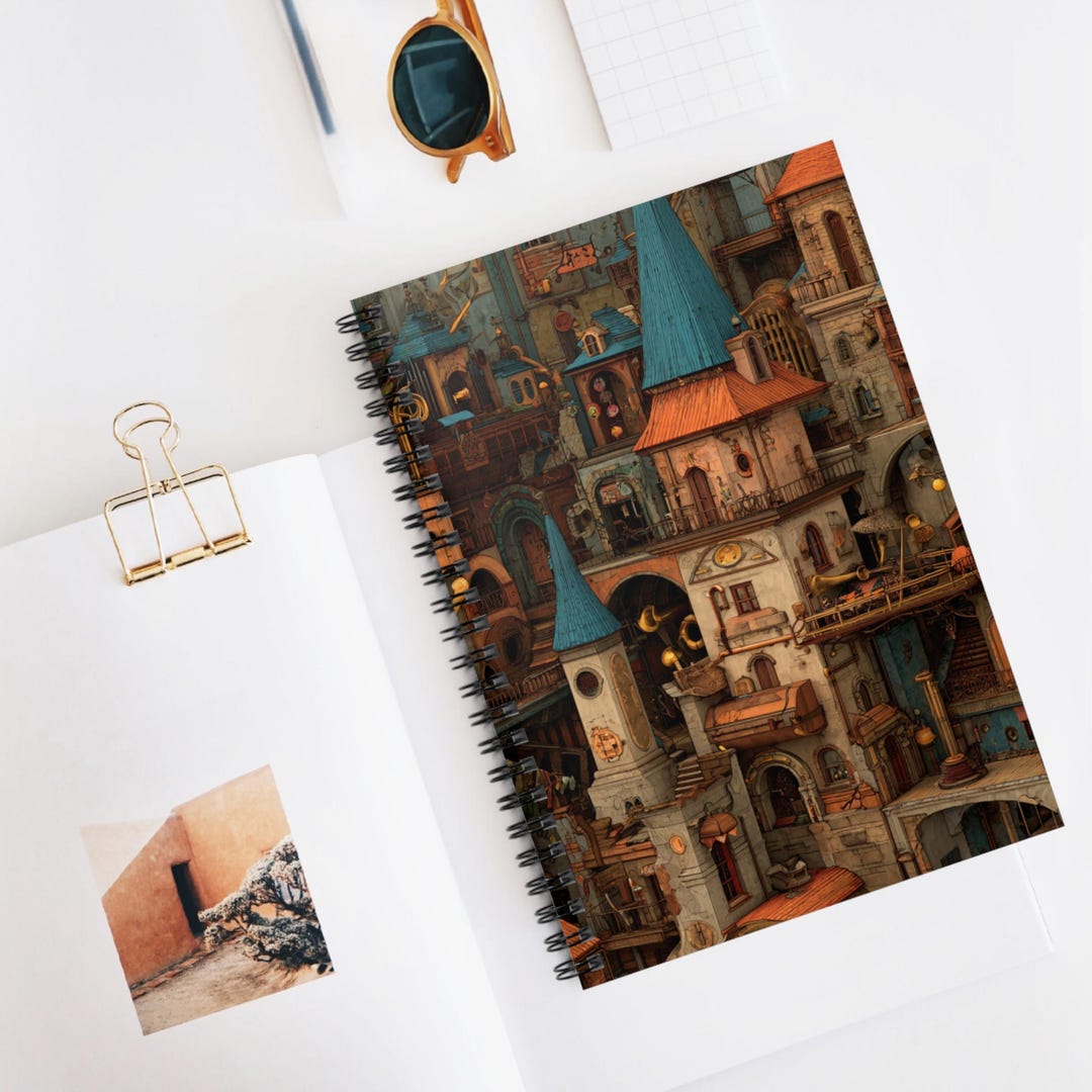 Melody Rooftop Village Spiral Notebook | Ruled Line Journal, Artistic ...
