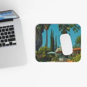 Palm Tree Yard Mouse Pad | Retro California Home Desk Mat, Office Desk Accessories, Christmas Gift Idea, Desk Decor, Office Essential
