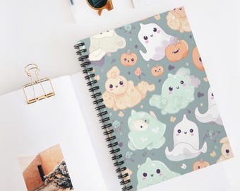 Ghostly Glitter Gals Spiral Notebook | Ruled Journal, Halloween Candy Pattern, Christmas Gift Idea, School Supplies, Creative Writing