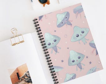 Alien Galaxy Friends Spiral Notebook | Ruled Lined Journal, Space Alien Illustration, Note-taking, School Supplies, Christmas Gift Idea