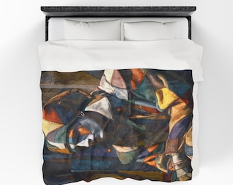 Harlequin Quiet Moment Plush Blanket | Carnival Clown Artwork, Cozy Blanket, Winter Essential, Christmas Gift Idea, Bedroom Essential