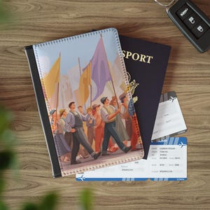 Passfodral med arbetsparadscen | Retro protestparad, resetillbehör, sött passfodral, unik resa, julklappsidé
