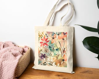 Airy Garden Scatter Tote Bag | Spring Flowers Canvas Shopper, Beach Bag, Grocery Market Tote, Christmas Gift Idea, Canvas Tote Bag