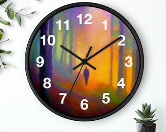 Reloj de pared con silueta de bosque colorido, ideal para la cocina, un artículo imprescindible para el hogar, ideal para regalar en Navidad, un reloj único.