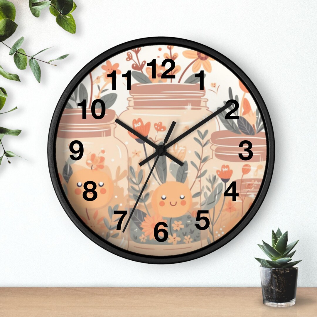 Cozy Bloom Jars Wall Clock | Kawaii Kitchen Decor, Kitchen Wall Clock ...