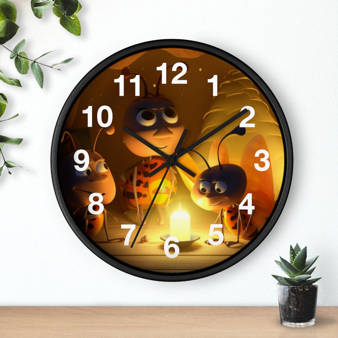 Stick Insect Clock Cozy Bug Family Wall Clock | Cute Insect Nighttime Illustration ...