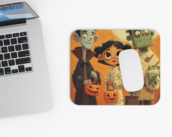 Monster Candy Parade Mouse Pad | Halloween Vampire Mummy Frankenstein Artwork, Office Desk Accessories, Christmas Gift, Desk Decor