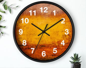 Reloj de pared naranja quemado/Reloj abstracto naranja rústico, pieza de arte para habitación, reloj de pared para cocina, artículo imprescindible para el hogar, idea de regalo de Navidad