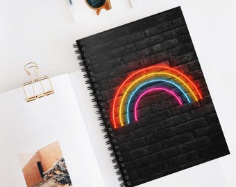 Neon Rainbow Mural Spiral Notebook - Ruled Lines, Colorful Journal, Stationery Gift, Art Notebook, School Supplies, Rainbow Decor