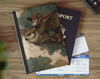 Wizard Owl Rider Passport Cover, Travel Accessory, Gift for Travelers, Fantasy Theme, Unique Passport Holder, Travel Essential