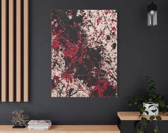 Crimson Ink Burst Wall Art Canvas Print, Modern Home Decor, Red and Black Splatter Painting, Living Room Artwork, Unique Gift