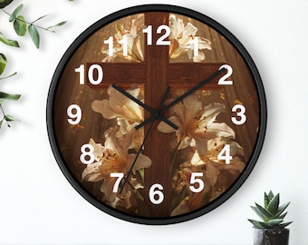 Sacred Lily Cross Wall Clock | Christian Decor, Living Room Art Piece, Kitchen Wall Clock, Household Must Have, Christmas Gift Idea