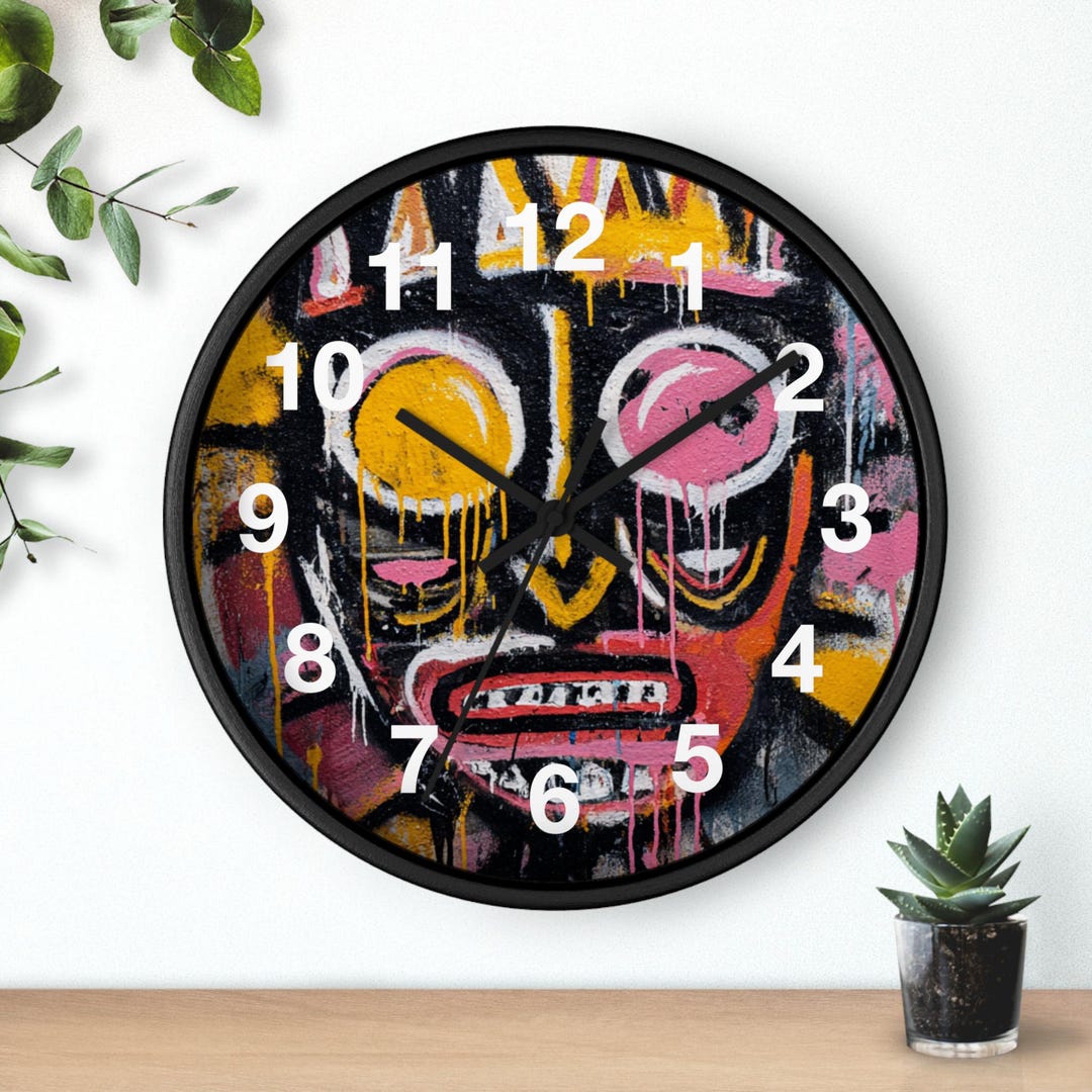 Tribal Neon Mask Wall Clock | Urban Street Art Drip Design, Kitchen ...