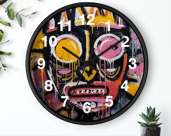 Reloj de pared con máscara de neón tribal / Diseño de goteo de arte callejero urbano, reloj de pared para cocina, accesorio imprescindible para el hogar, idea de regalo de Navidad, reloj único