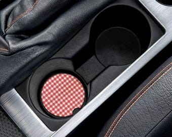 Klassischer karierter roter Autountersetzer | Karierter Autotassenhalter-Einsatz, Geschenk für neue Fahrer, Auto-Dekor, Autopflege-Grundlagen, Weihnachtsgeschenkidee