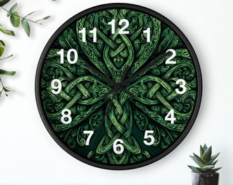 Celtic Knot Shamrock Wall Clock | Green Celtic Tree of Life Clock, Living Room Art Piece, Kitchen Wall Clock, Household Must Have, Gift