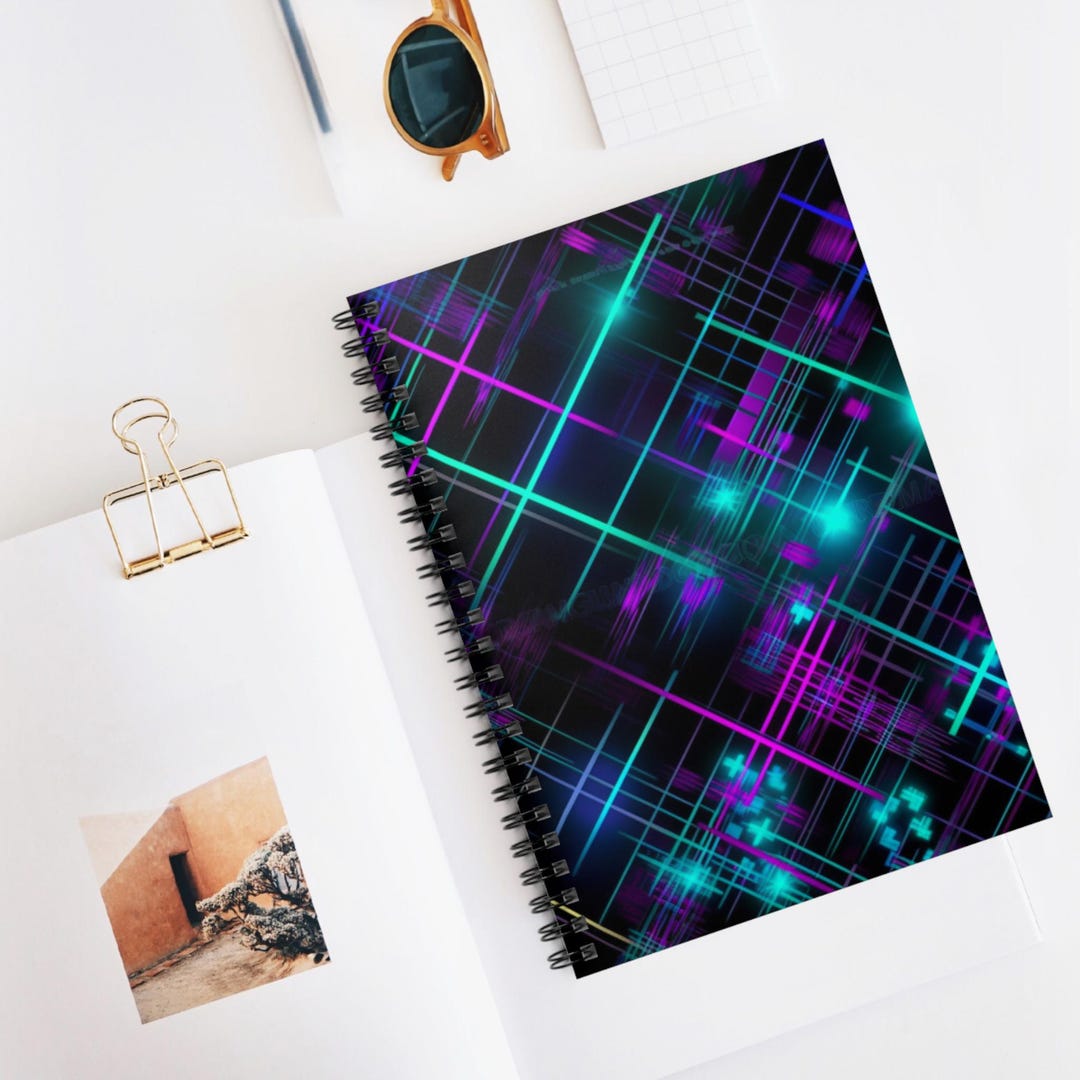 Writing Neon Notebook Cyber Neon Plaid Spiral Notebook | Ruled Journal, Artistic Sketchbook ...