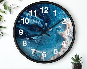 Sea Storm Splash Wall Clock | Abstract Sea Swirl Clock, Room Art Piece, Kitchen Wall Clock, Household Must Have, Christmas Gift Idea