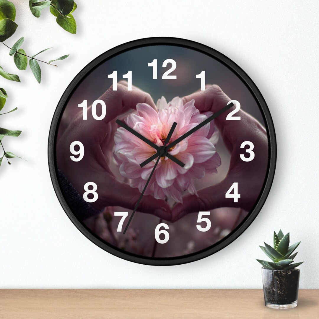 Heart Flower Hug Wall Clock | Floral Heart Clock, Living Room Art Piece ...
