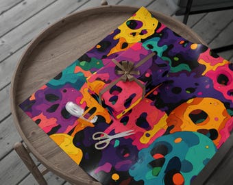 Neon Skull Pattern Wrapping Paper - Unique Gift Wrap for Halloween, Birthdays, Parties, Arts and Crafts, Vibrant and Stylish Wrapping Paper