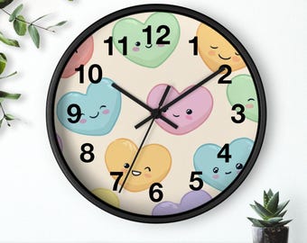 Kawaii Heart Trio Wall Clock | Pastel Heart Pattern Timepiece, Living Room Essential, Wall Artwork, Fun Wall Accessory, Kitchen Add On