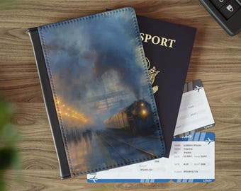 Steam in Station Passport Cover, Adventure Passport Case, Travel Gift, Wanderlust Accessory, Unique Travel Holder, Train Station Design