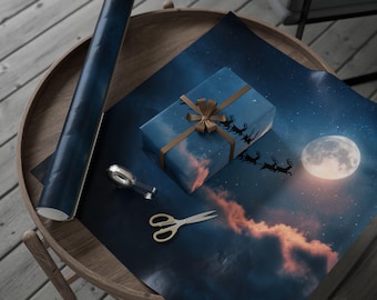 Sleigh Moon Silhouette Wrapping Papers | Celestial Moon Gift Wrap Roll, Eco-Friendly Gift Wrap, Holiday Wrapping Paper, Christmas Essential