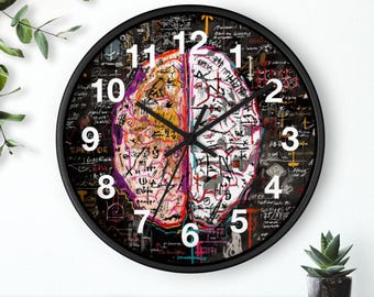 Diagrama de lluvia de ideas: Reloj de pared salvaje / Ilustración abstracta, Obra de arte para sala de estar, Elemento esencial para el hogar, Idea de regalo de Navidad, Obra de arte divertida