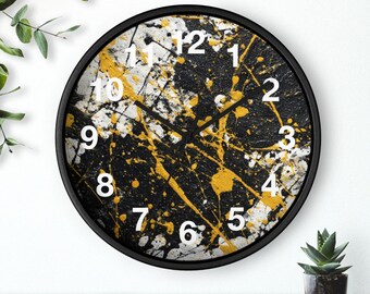 Black Gold Splash Wall Clock | Abstract Paint Drip Clock, Kitchen Wall Clock, Household Must Have, Christmas Gift Idea, Unique Timepiece